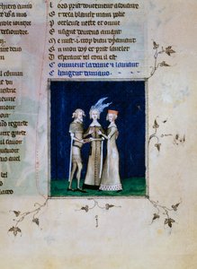 Een ridder en een dame wisselen ringen uit, ca. 1350 door Unbekannt
