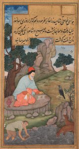 Een raaf brengt voedsel naar Elia, uit een Mirat al-quds van Vader Jerome Xavier, 1602-1604