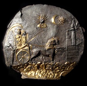 Een rond medaillonbord dat Cybele beschrijft, 2e eeuw v.Chr.