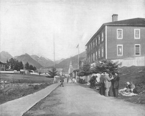 Een straat in Sitka, Alaska, VS, c1900