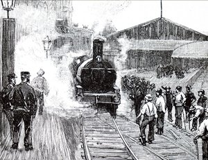 Een trein die het station van Plymouth verlaat door Unbekannt