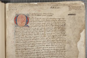Een transcriptie, in drie handen, van de filosofische werken van Marcus Tullius Cicero, schijnbaar genomen uit de editio romana van 1471, met marginalia in de hand van Archibald Whitelaw en anderen, ca. 1480 door Unbekannt