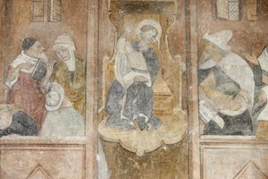 Abdijkerk van Abondance fresco: Jezus met de rabbijnen, Abondance, Frankrijk door Unbekannt