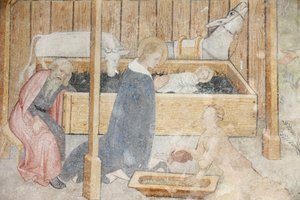 Abdijkerk van Abondance fresco: kerststal, Abondance, Frankrijk door Unbekannt