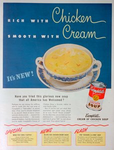Advertentie voor Campbells Gecondenseerde Room van Kippensoep, 1949