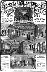 Advertentie voor Chancery Lane Safe Deposit, Londen