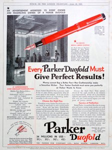 Advertentie voor Parker-pennen, 1931