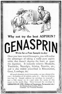 Advertentie voor Genasprin, een merk van het medicijn Aspirine door Unbekannt