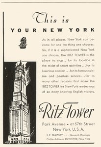 Advertentie voor het Ritz Tower Hotel in New York door Unbekannt