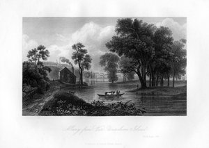 Albany vanaf Van-Unsselaens Eiland, New York State, 1855