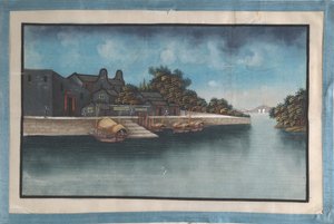 Album met twaalf schilderijen van scènes langs een rivier, 19e eeuw door Unbekannt