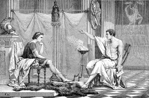 Alexander de Grote 356-323 v.Chr. als jongeling, luisterend naar zijn leraar Aristoteles, ca. 1875