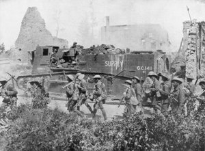 Geallieerde troepen marcheren door een bevrijde stad, 27 oktober 1918 door Unbekannt