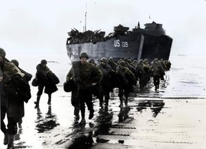 Amerikaanse troepen landen op de stranden van Normandië, 1944 door Unbekannt