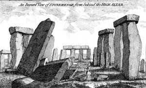 Een binnenaanzicht van Stonehenge van achter het hoofdaltaar, 1760