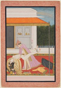 Een Amoureus Koppel, Waarschijnlijk Raja Mahendra Pal van Basohli met een Favoriet