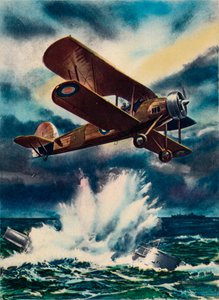 Een artistieke impressie van een Fairey Swordfish die een U-boot tot zinken brengt in de Noordzee, 1940 door Unbekannt