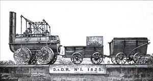 Een locomotief gebouwd door George Stephenson
