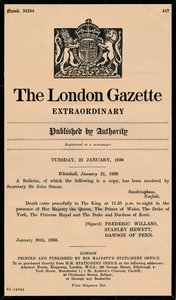 Een buitengewoon bulletin van The London Gazette waarin het overlijden van koning George V wordt aangekondigd, 1865-1936 door Unbekannt