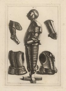Oud harnas voor John de Courcy, Graaf van Ulster 1, en schouderstuk, armplaat, onderarmplaat van de Hertog van Monmouth 2 door Unbekannt