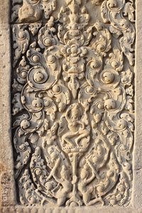 Angkor Wat, gebeeldhouwd detail op muur, bloemen, Siem Reap, Cambodja door Unbekannt