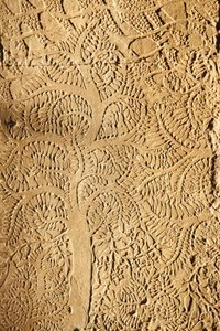 Angkor Wat, gebeeldhouwd detail op muur, boom, Siem Reap, Cambodja