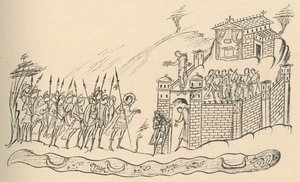 Angelsaksische krijgers naderen een fort, 1908