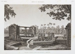 Dierkrachtwiel en emmerirrigatiesysteem, Egypte, c.1798 door Unbekannt