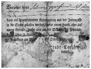 Antisemitisme: een pas uitgegeven aan Joden in Frankfurt, 1790 door Unbekannt