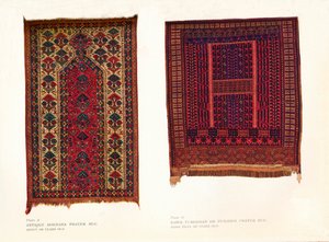 Antiek Bokhara gebedskleed en Sarik Turkoman of Punjdeh gebedskleed, ca. 1920