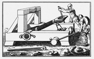 Archimedes Belegeringskatapult. Uit De Geschiedenissen door Polybius, 1727
