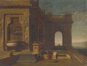 Architectuur van het paleis met stafage door Unbekannt