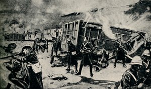 Gepantserde trein in een hinderlaag bij Estcourt, november 1899 door Unbekannt