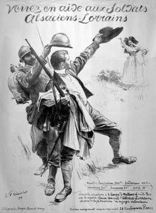 Help de Elzassische soldaten, Franse Eerste Wereldoorlog poster, 1916