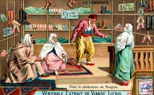 Bij een schoenmaker in Turkije, ca. 1900