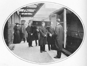 Bij het Necropolis Companys station, Westminster Bridge Road, Londen, ca. 1900