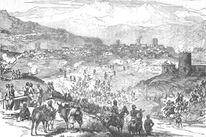 Aanval op een Afreedi-stad, ca. 1880