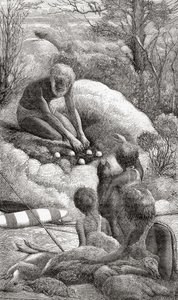 Australische aboriginals onderzoeken het nest van een megapode door Unbekannt