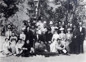 Auteur Maxim Gorky en Anton Tsjechov tussen de acteurs van het Moskouse Kunsttheater, 1900 door Unbekannt