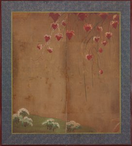 Herfstwijngaard, verre bomen en sneeuw, Edo-periode, 1615-1868 door Unbekannt