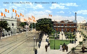 Avenida Saenz Pena en Plaza Casanave, Callao, Peru, ca. 1900s door Unbekannt