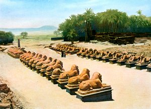 Laan van ramshoofdige sfinxen, tempel van Amon-Re, Karnak, Luxor, Egypte, 20e eeuw door Unbekannt