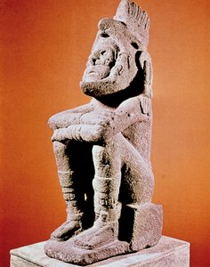 Azteekse sculptuur van een zittende mannelijke figuur, ca. 1375-1521