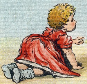 Baby. Gravure in "Alphabet de ma petite fille". Bernardin-Bechet en Fils, boekverkopers-uitgevers, Parijs, rond 1895. Onbreekbaar album op canvas. Bibliotheque des Bebes. 12 pagina