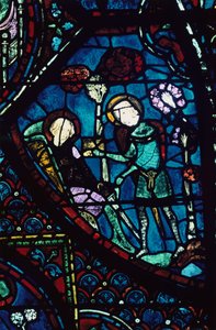 Baudoin verzorgt de stervende Roland, glas-in-lood, Kathedraal van Chartres, Frankrijk, 1194-1260 door Unbekannt