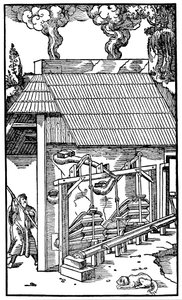 Balg die lucht aanvoert naar een smeltoven, 1556 door Unbekannt