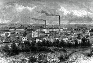 Bessbrook Mills en dorp, County Armagh, Ierland, ca. 1880