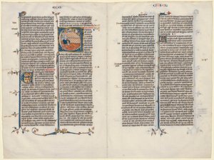 Bifolium uit een Bijbel: Initiaal E[t factum est] met Ezechiël, ca. 1290 door Unbekannt