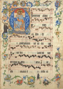 Bifolium met Christus in Majesteit in een Initiaal A, uit een Antifonarium, ca. 1405