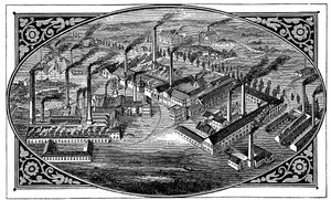 Vogelperspectief van Krupps werken, Essen, Duitsland, 1876 door Unbekannt